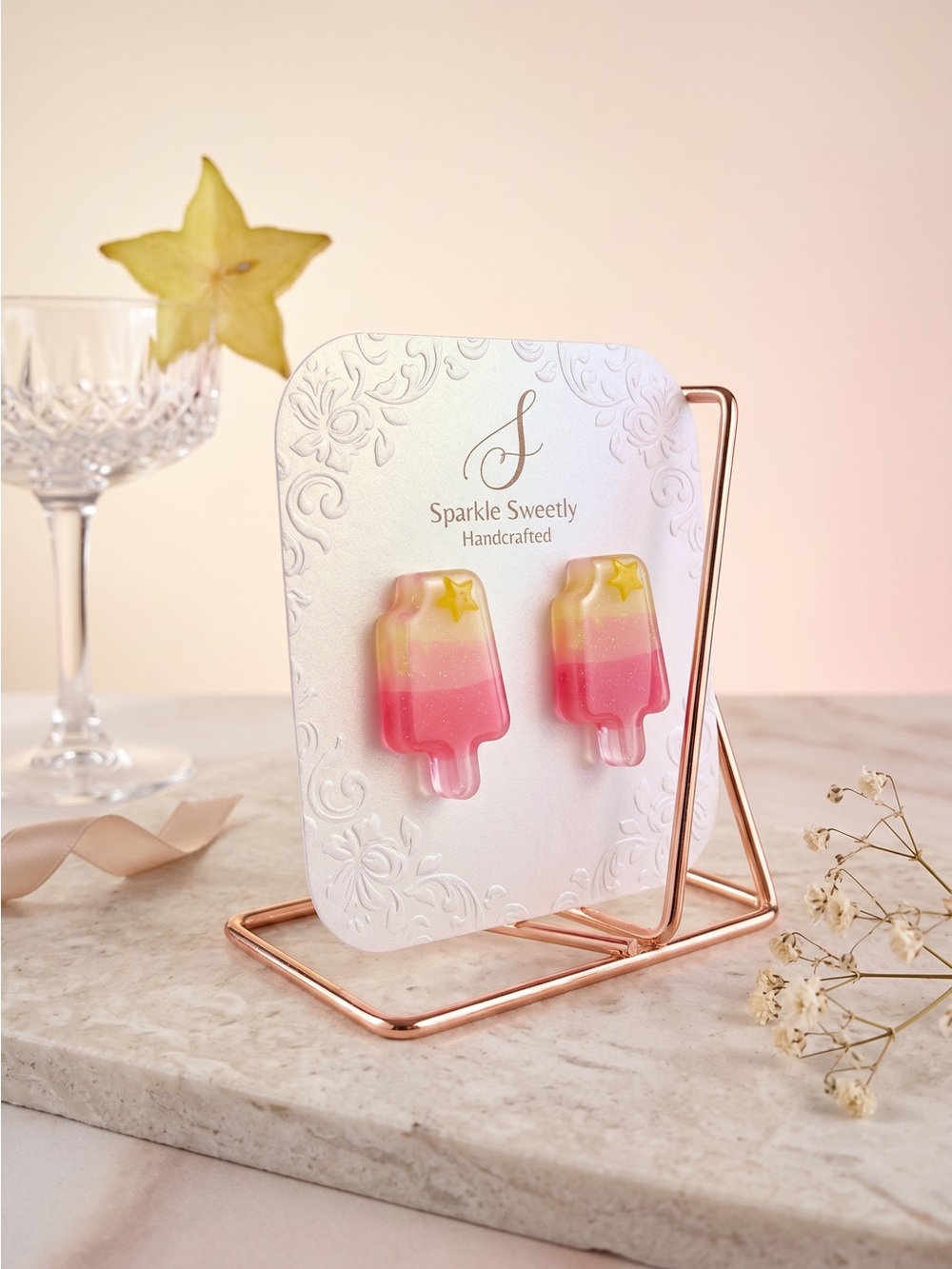 Pink Popsicle Stud Earrings Ice Cream Earrings